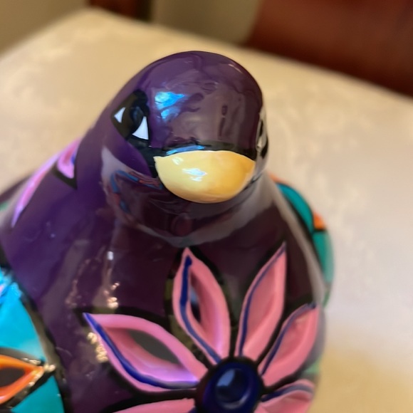 Hand painted ceramic purple dove, bird fairy light, tea light candle holder - Picture 7 of 12